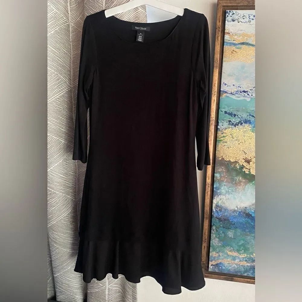 White House Black Market Mini Dress Womens Sz XS Black 3/4 Sleeve Ruffle Lined